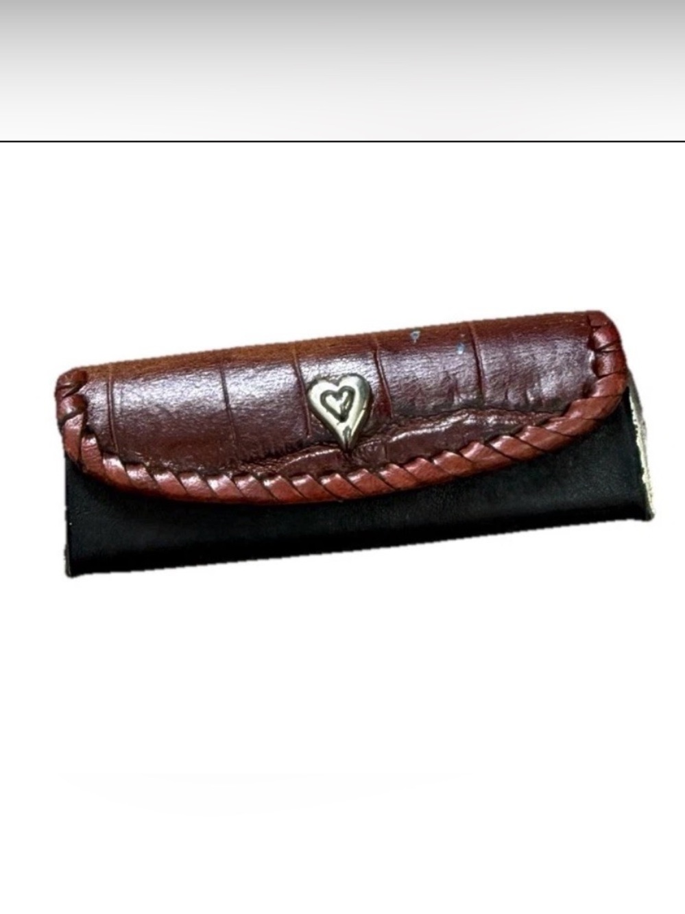 Brighton Lipstick Case Brown Croc Pattern Leather Silver Heart Mirror Retired